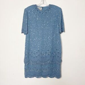 Vintage Brilliante By J.A. Light Blue Beaded TShirt Style Dress Size